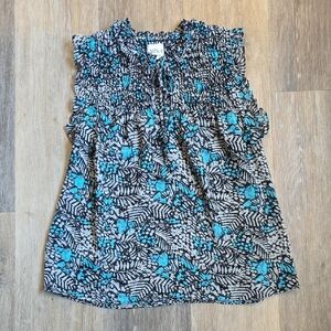 Misa Los Angeles Black and Blue Floral Blouse